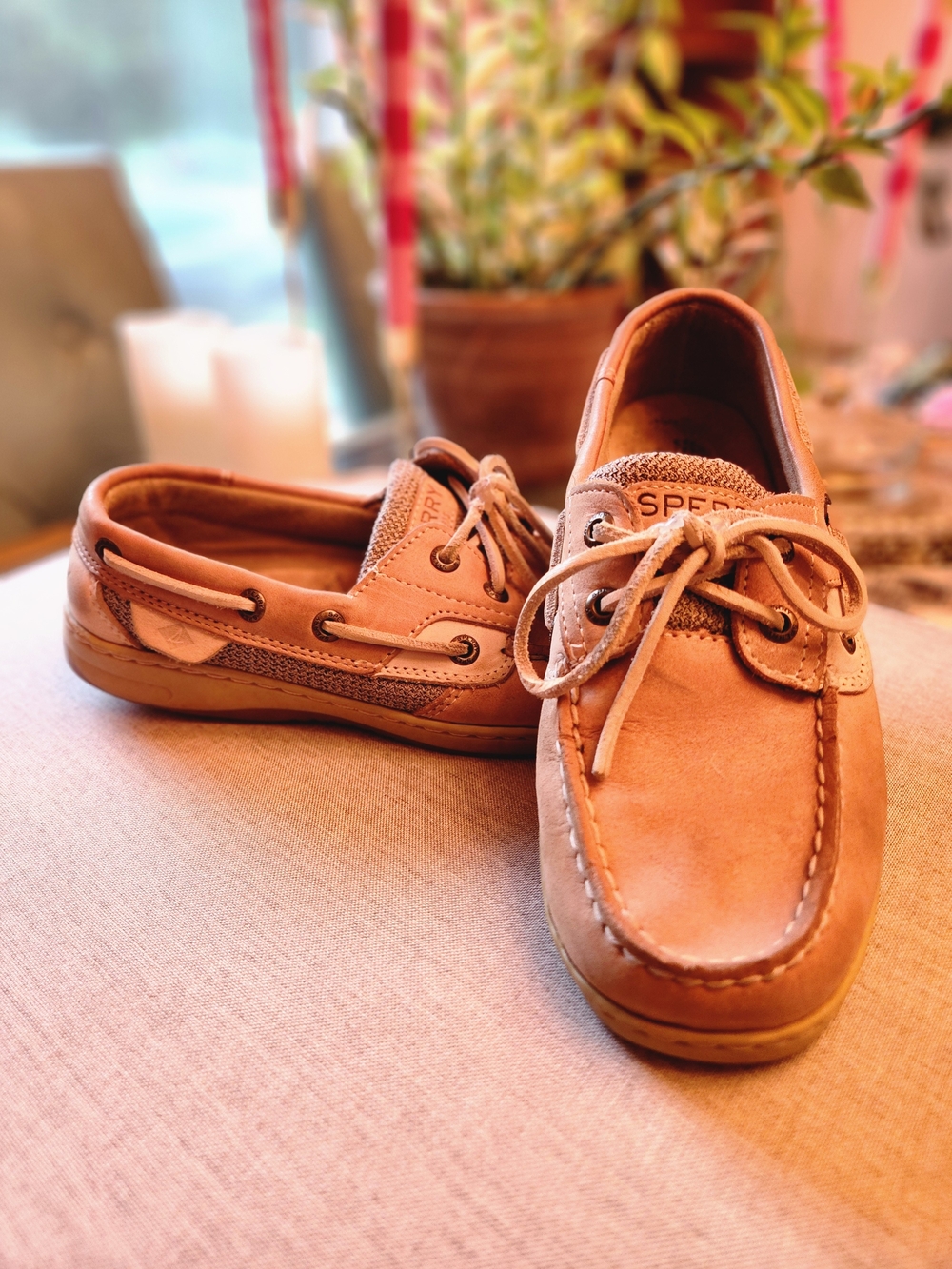 Sperry Women's Light Brown/Tan Leather Boat Shoes - 2-Eye Lace Size 6.5 Boys 5